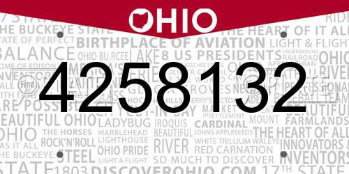 4258132 Ohio License Plate