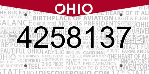 4258137 Ohio License Plate