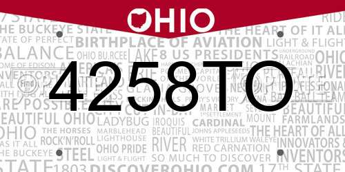 4258TO Ohio License Plate