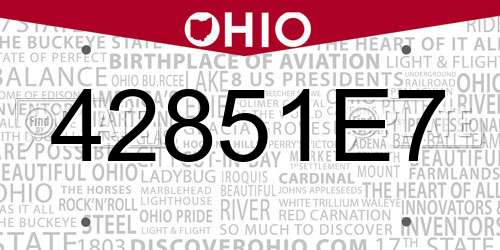 42851E7 Ohio License Plate