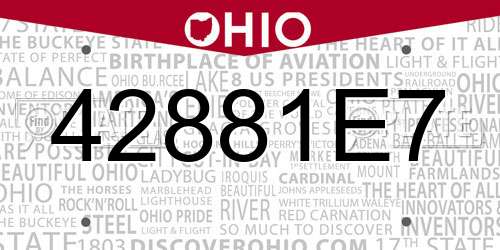 42881E7 Ohio License Plate