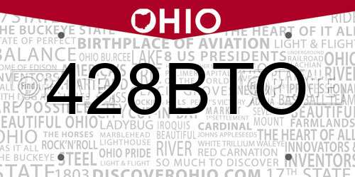 428BTO Ohio License Plate