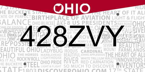 428ZVY Ohio License Plate