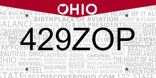 429ZOP Ohio License Plate