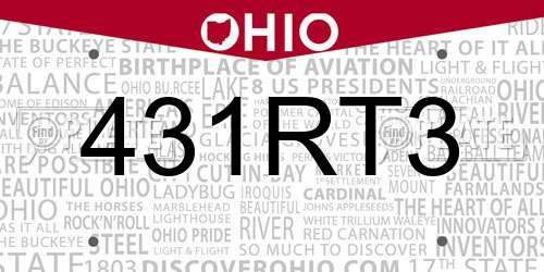 431RT3 Ohio License Plate