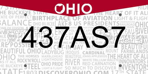 437AS7 Ohio License Plate