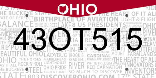 43OT515 Ohio License Plate