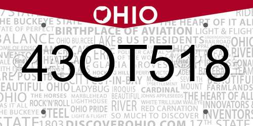 43OT518 Ohio License Plate