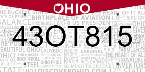 43OT815 Ohio License Plate