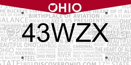 43WZX Ohio License Plate