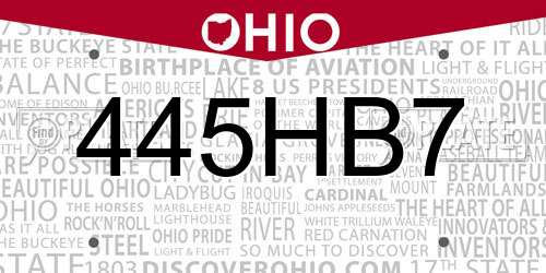 445HB7 Ohio License Plate