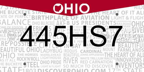 445HS7 Ohio License Plate