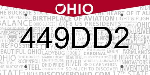 449DD2 Ohio License Plate