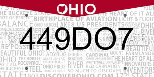 449DO7 Ohio License Plate