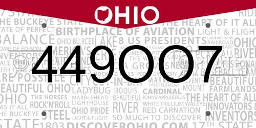 449OO7 Ohio License Plate