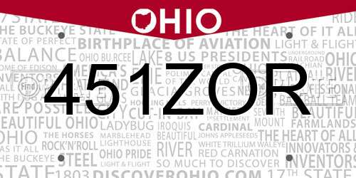 451ZOR Ohio License Plate