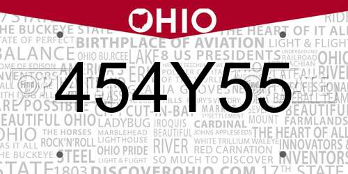 454Y55 Ohio License Plate