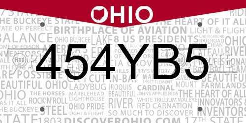 454YB5 Ohio License Plate