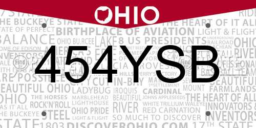454YSB Ohio License Plate