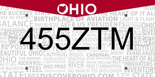 455ZTM Ohio License Plate