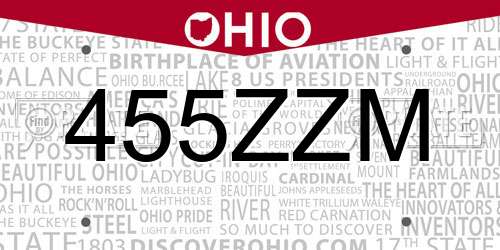 455ZZM Ohio License Plate