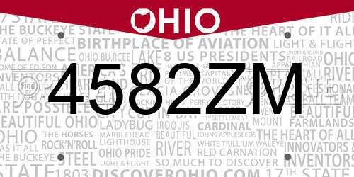 4582ZM Ohio License Plate