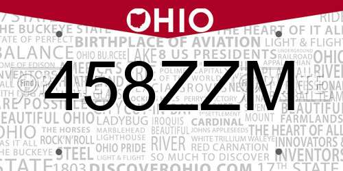 458ZZM Ohio License Plate