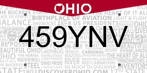 459YNV Ohio License Plate