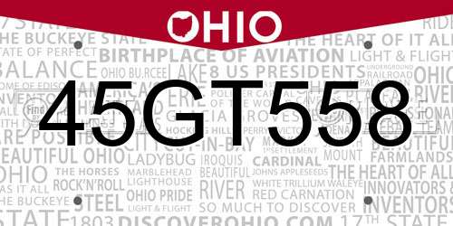 45GT558 Ohio License Plate