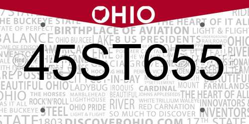 45ST655 Ohio License Plate