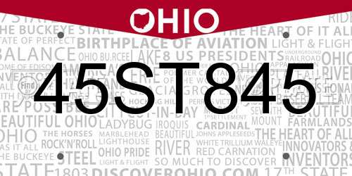 45ST845 Ohio License Plate