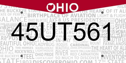 45UT561 Ohio License Plate