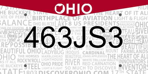 463JS3 Ohio License Plate