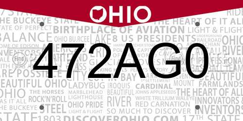 472AG0 Ohio License Plate