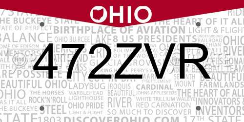 472ZVR Ohio License Plate