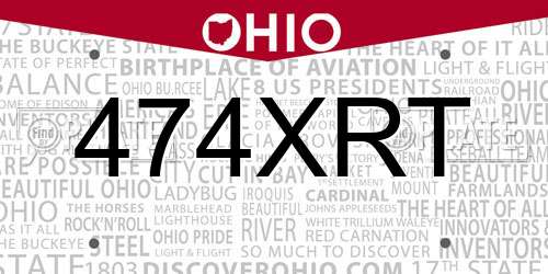 474XRT Ohio License Plate