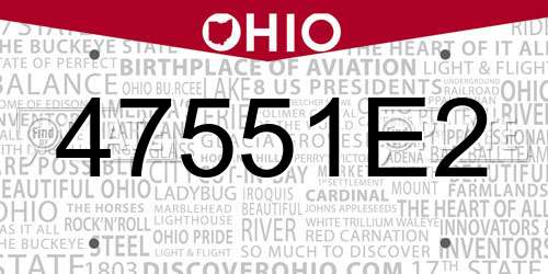 47551E2 Ohio License Plate