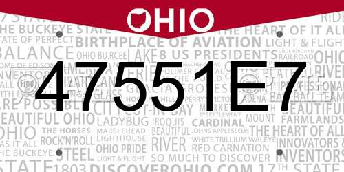 47551E7 Ohio License Plate