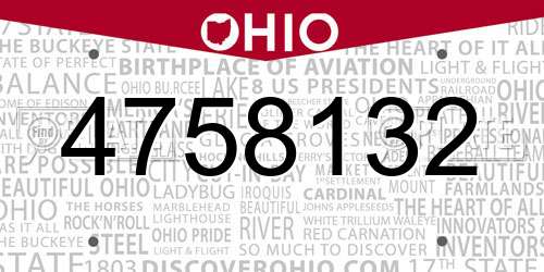 4758132 Ohio License Plate