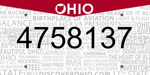 4758137 Ohio License Plate