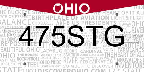 475STG Ohio License Plate