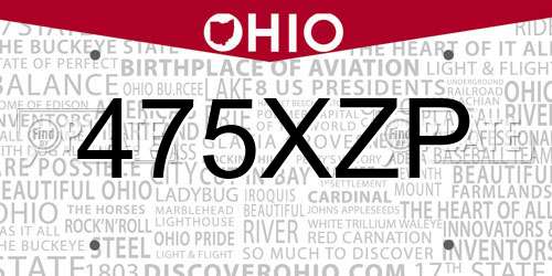 475XZP Ohio License Plate