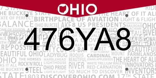 476YA8 Ohio License Plate