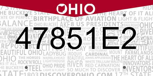 47851E2 Ohio License Plate