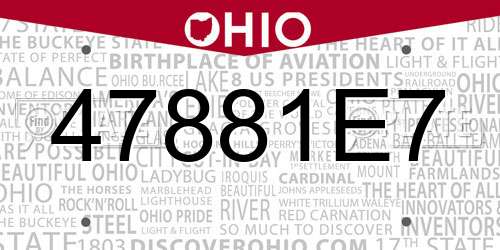 47881E7 Ohio License Plate
