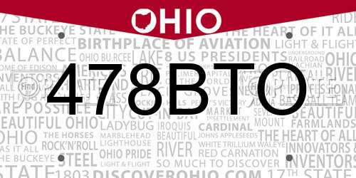 478BTO Ohio License Plate