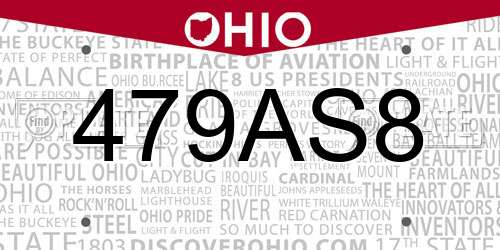479AS8 Ohio License Plate