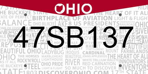 47SB137 Ohio License Plate