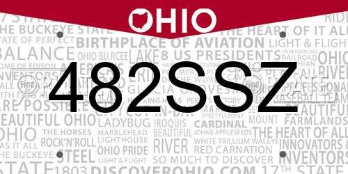 482SSZ Ohio License Plate