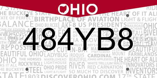 484YB8 Ohio License Plate